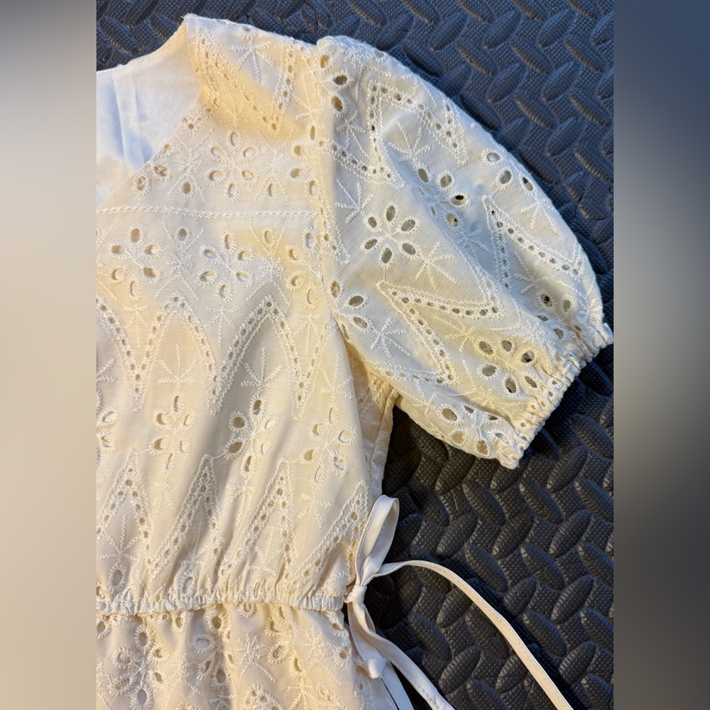 Vintage Homemade Cream Eyelet Midi Dress Size Small - Picture 3 of 10